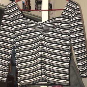 Black and White Striped Cropped Blouse